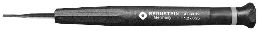 'Präzisionsschraubendreher mit flacher Spitze. Griff aus schwarzem Kunststoff mit Aufdruck: BERNSTEIN Germany, 4305-12, 1,2 x 0,25.'