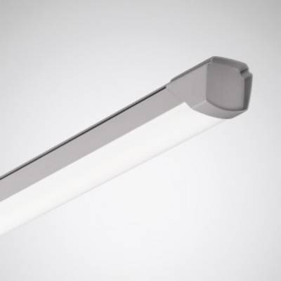 Eine weiße LED-Deckenleuchte in einem modernen Design mit einer rechteckigen Form und abgerundeten Enden.