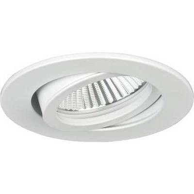 Rundes, weißes LED-Deckeneinbauleuchte mit schwenkbarem Design und gerippter Linse. Ideal für gerichtete Beleuchtung in Innenräumen.