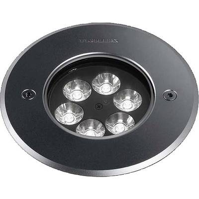 Schwarze runde LED-Bodenleuchte mit sechs Leuchtquellen.