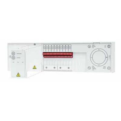 'DIN-Tafelsicherungssatz für Elektrokasten. Oben: Kippschalter für Stromkreise. Unten: Hauptsicherungsschalter und Kontrolle.'