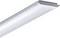Linearer LED-Deckenleuchte mit silbernem Rahmen und matter Abdeckung. Modernes Design für gleichmäßige Beleuchtung in Innenräumen.