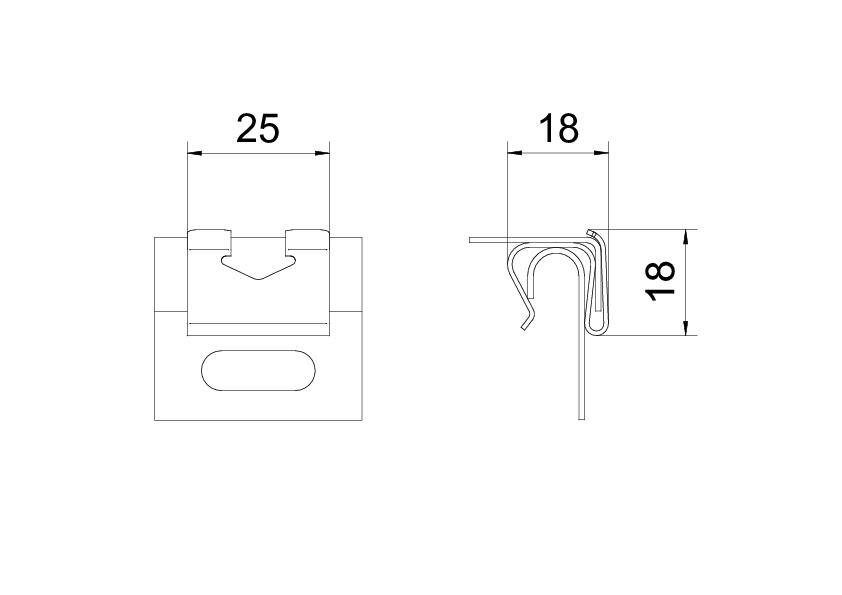 Technische Zeichnung eines Profils mit Maßen: Breite 25 mm, Höhe 18 mm, L-Profil. Seiten- und Frontalansicht mit Innenkante.