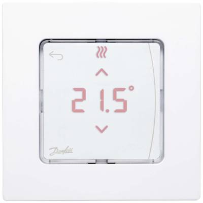 Ein digitales Thermostat auf 21,5 Grad Celsius eingestellt. Oben sind Pfeile zur Temperaturregelegung und ein Heizsymbol abgebildet.