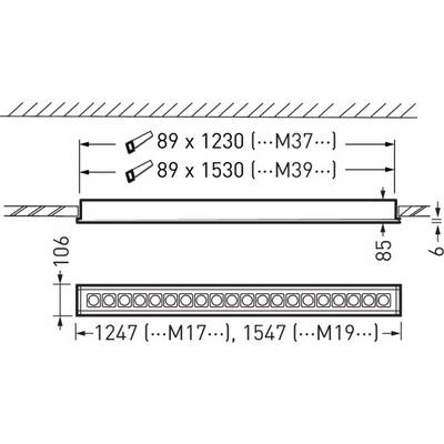 Zeichnung eines Metallbalkens mit Maßen und Bohrungsangaben: Länge 1247–1547, Höhe 106, Breite 85 mm; Bohrung M17–M19.