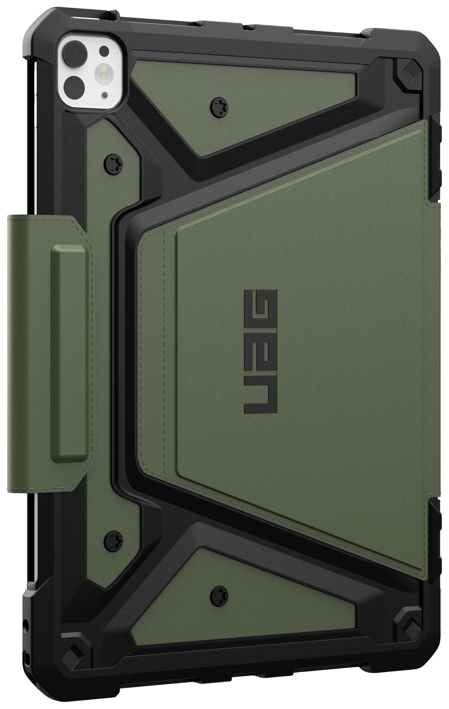 Robuste, grüne Tablet-Hülle von UAG mit einem stilisierten Design, das zusätzlichen Schutz und Stabilität bietet.