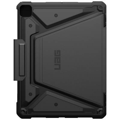 Ein schwarzes, strukturiertes Schutzetui für ein Tablet mit robustem Design und eckigem Muster, bietet zusätzlichen Halt und Schutz.