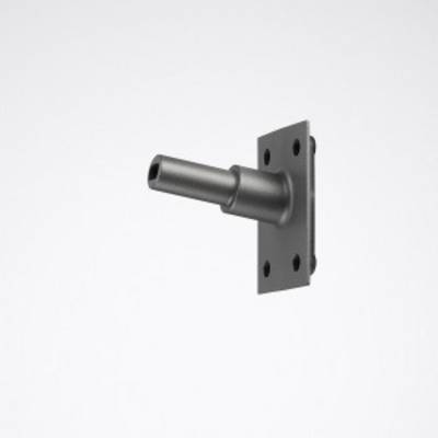 Metallhalterung mit rechteckiger Basis und rundem, hohlem Rohr, das rechtwinklig von der Basis absteht. Geeignet für Wandbefestigungen.