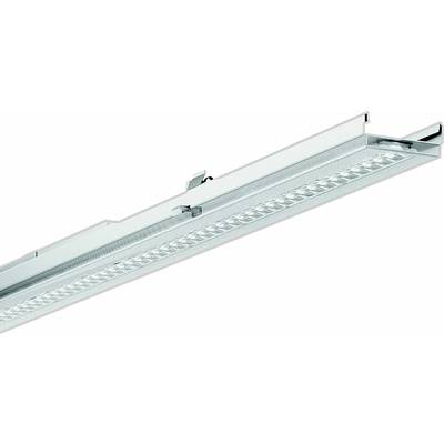 Langrechteckige Deckenleuchte in silbernem Gehäuse mit zahlreichen LED-Lampen, geeignet für Innenräume wie Büros oder Werkstätten.