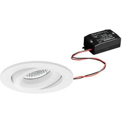 Ein runder Einbaustrahler mit LED-Technologie, verbunden mit einem externen Treiber. Geeignet für Deckeneinbau in Innenräumen.