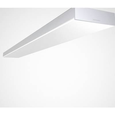 Ein rechteckiges, modernes LED-Paneel, das von der Decke hängt. Das Design ist minimalistisch und elegant in einem weißen Farbton.