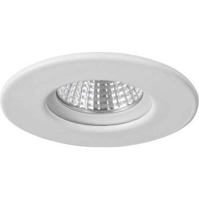 Runde, weiße LED-Einbauleuchte mit reflektierender, gerasterter Abdeckung. Eignet sich für moderne Deckenbeleuchtung.