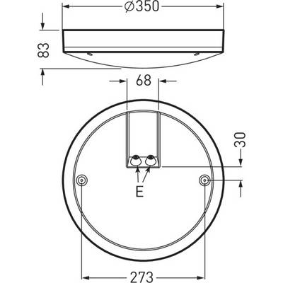 Diagramm eines runden Deckenprofils mit Maßen: Durchmesser 350 mm, Höhe 83 mm, Befestigungspunkte bei 273 mm, Anschluss bei 68 mm.