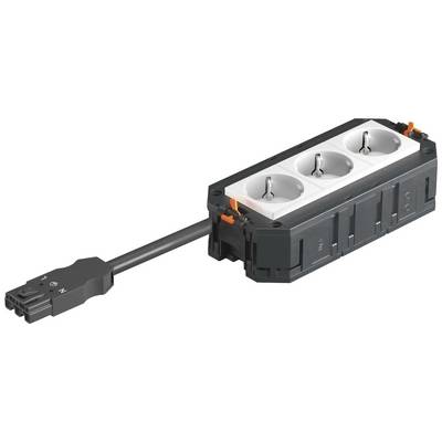 Legrand Mehrfachsteckdose mit drei weißen Steckplätzen und schwarzem Gehäuse, geeignet für den Anschluss an modularen Systemen.