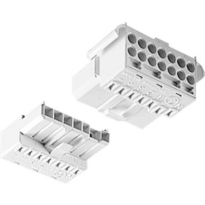 Zwei weiße elektrische Steckverbinder mit jeweils mehreren Pins, übereinander schwebend, zeigen die Anschlussmöglichkeiten.