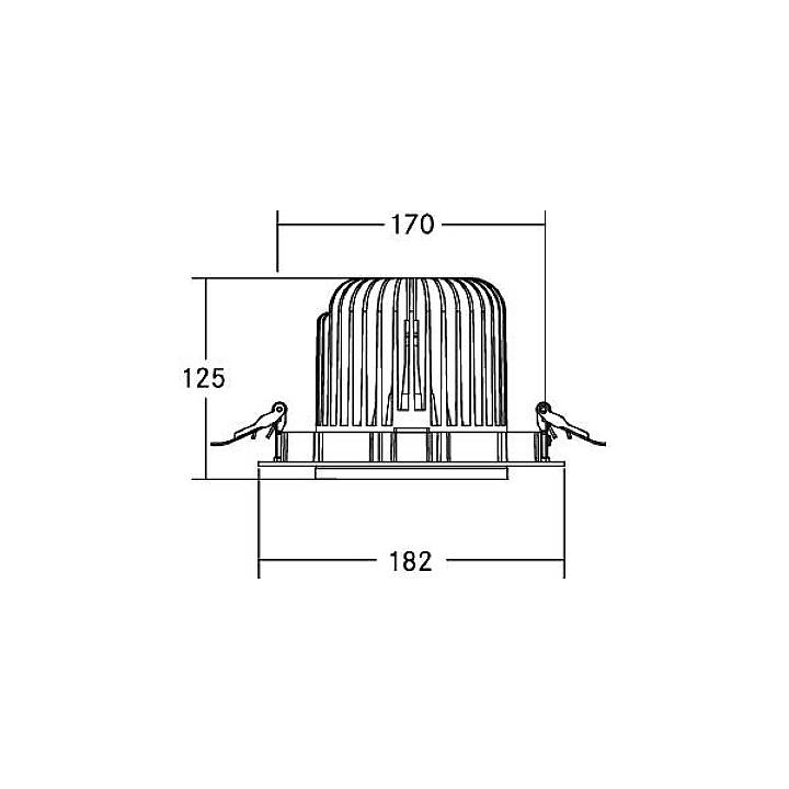 Technische Zeichnung eines runden Bauteils mit Gittern und Maßen: Höhe 125 mm, Breite oben 170 mm, Breite unten 182 mm.