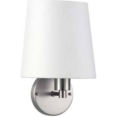 Weiße Wandleuchte mit schlichtem Design, montiert auf einer metallischen Basis. Ideal für moderne Innenräume.