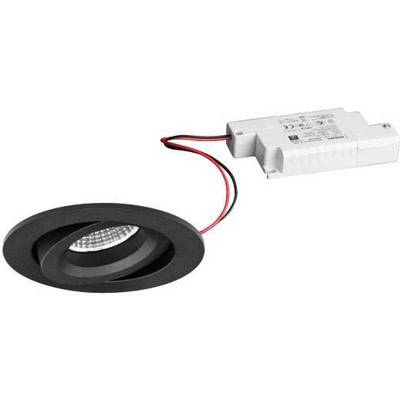 Schwarzes LED-Deckeneinbauleuchte mit Kabeln und Trafo. Geeignet für Beleuchtungsanwendungen in Wohn- oder Büroräumen.