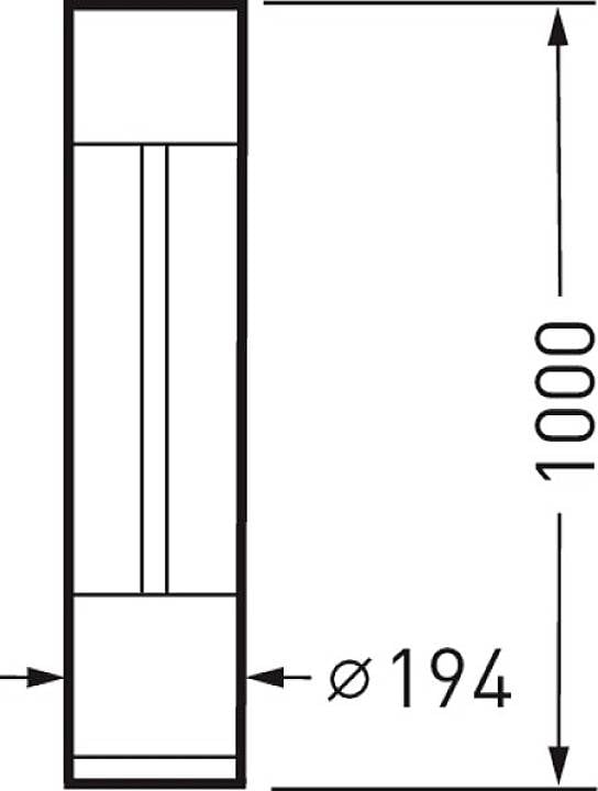 Technische Zeichnung eines Zylinders, Höhe 1000 mm, Durchmesser 194 mm.