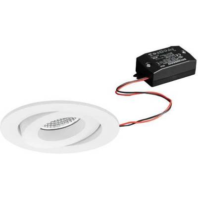 Runde LED-Einbauleuchte mit weißem Rahmen und Drahtanschluss, geeignet für Deckenmontage in Innenräumen.