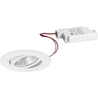 Ein weißer LED-Deckenspot mit schwarzem und rotem Kabel ist an einem Transformator angeschlossen.
