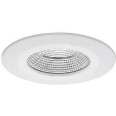 Ein weißer, runder LED-Deckeneinbaustrahler mit geriffelter Oberfläche für gleichmäßige Lichtverteilung in modernen Innenräumen.