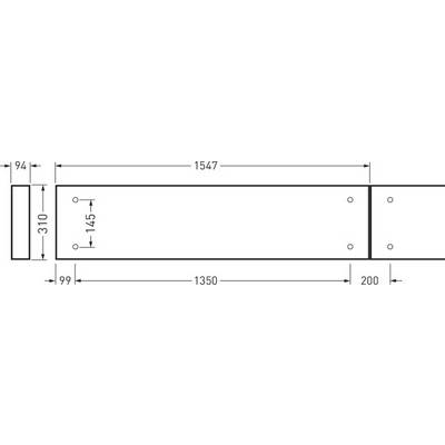 Technische Zeichnung eines rechteckigen Metallbalkens mit Abmessungen: Länge 1547 mm, Breite 310 mm, mit Bohrlöchern.