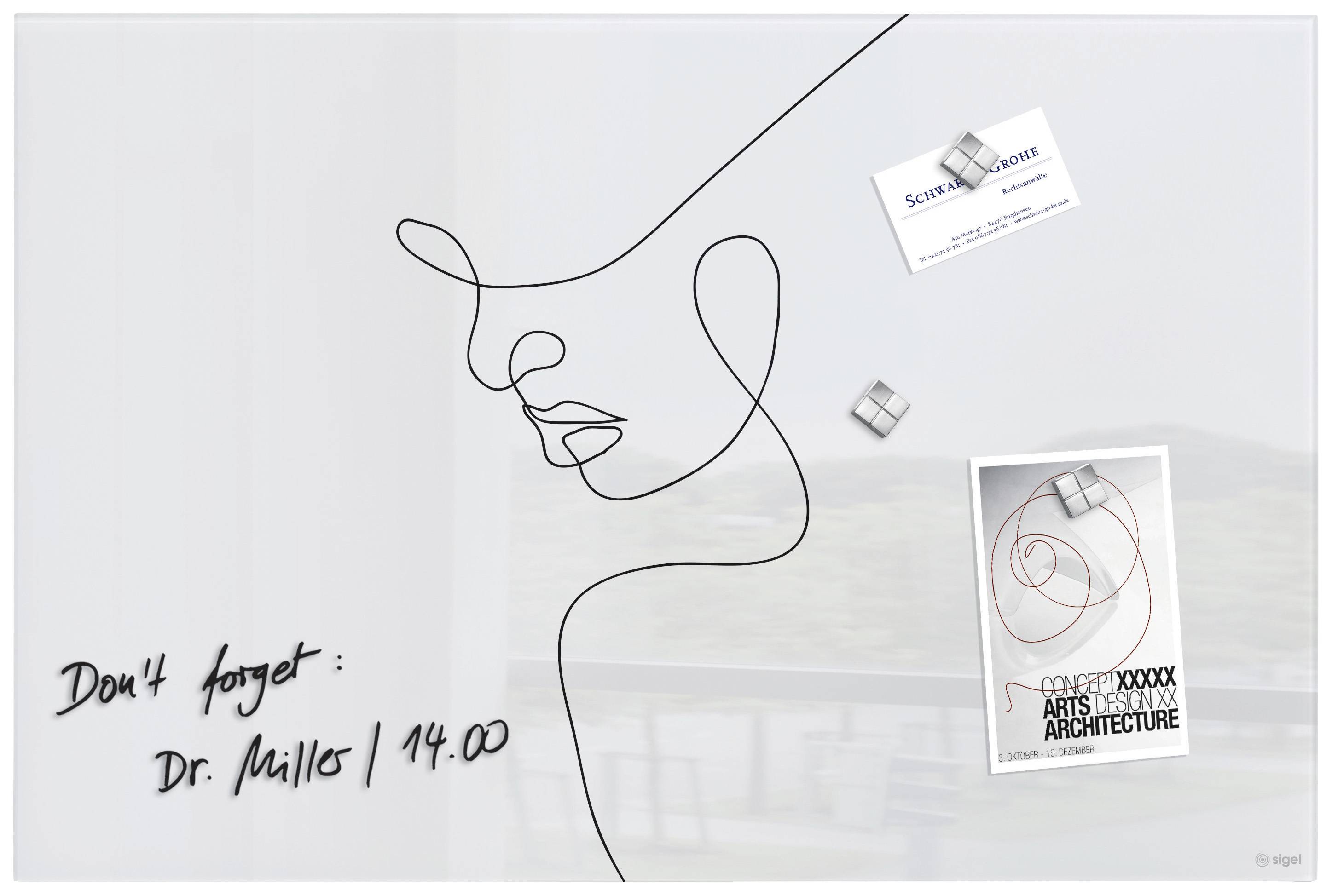 Sigel Glas-Magnetboard Design Line Art (B x H) 600 mm x 400 mm Weiß, Schwarz GL395-1