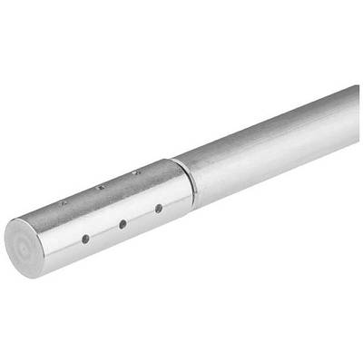 Ein silbernes, zylinderförmiges Metallrohr mit mehreren Löchern entlang der Seite.