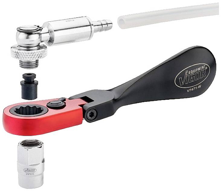 Universal-Kraftstoff-Flextester-Kit mit Ratsche, Adaptern und Schlauch. Enthält Werkzeuge für Kraftstoffsystemdiagnose.