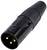 Schwarzer dreipoliger XLR-Stecker, oft verwendet für Audioverbindungen in professionellen Sound- und Bühnensystemen.