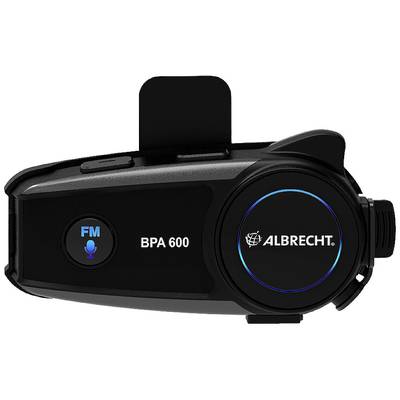 Schwarzes Bluetooth-Headset Albrecht BPA 600 mit FM-Radio und Mikrofonfunktion, seitlich gesehen.