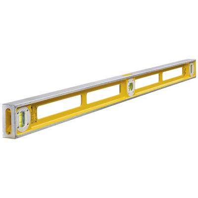 Gelbe Wasserwaage aus Metall mit drei Libellen für präzises Nivellieren von Oberflächen. Ideal für Bauarbeiten und Montage.