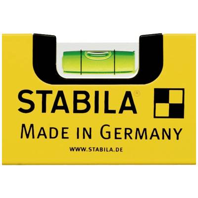 Wasserwaage mit gelbem Gehäuse von 'STABILA', Text 'Made in Germany', Website 'www.stabila.de'.