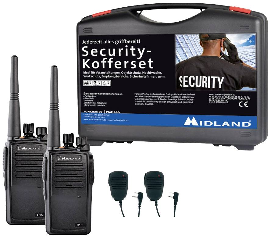 MIDLAND G15 PMR 2er Security-Kofferset inkl. MA 25-M Lautsprechermikrofone (C1127.S1)