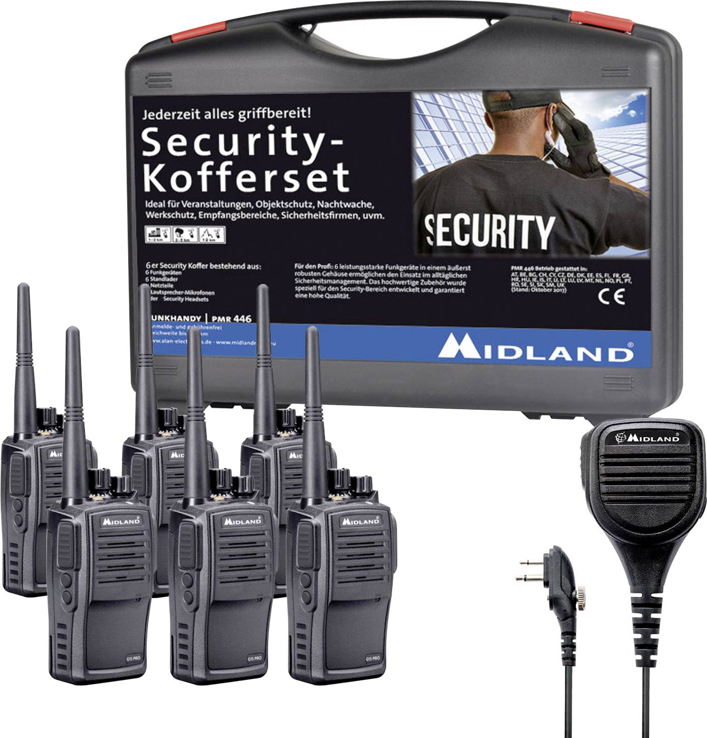 MIDLAND G15 PMR 6er Security-Kofferset inkl. MA 25-M Lautsprechermikrofone (C1127.S5)