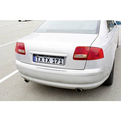 Ein silbernes Auto auf einem Parkplatz, von hinten gesehen. Das Kennzeichen zeigt 'TXTX 171'.
