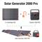 'Solar Generator 2000 Pro' mit 6 SolarSaga 200-Panels und Explorer 2000 PRO. Illustration von Solarpanels und Generator.