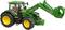 Grüner Traktor mit großem Laderarm und gelben Rädern, aufgestellt auf weißem Hintergrund.