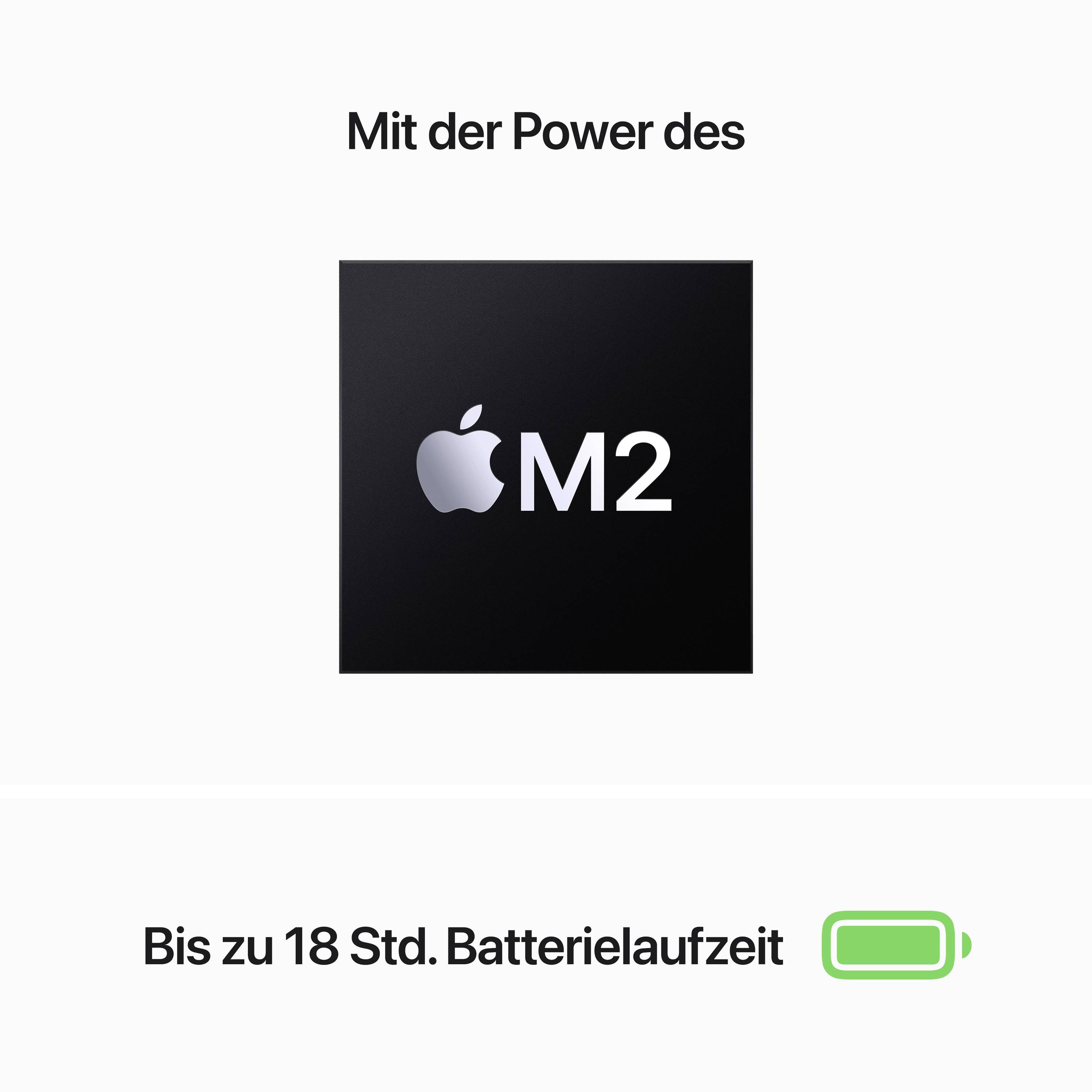 Das glänzende Apple Logo und der M2 Schriftzug sind auf dunklem Hintergrund zu sehen, repräsentativ für den Apple M2 Chip.