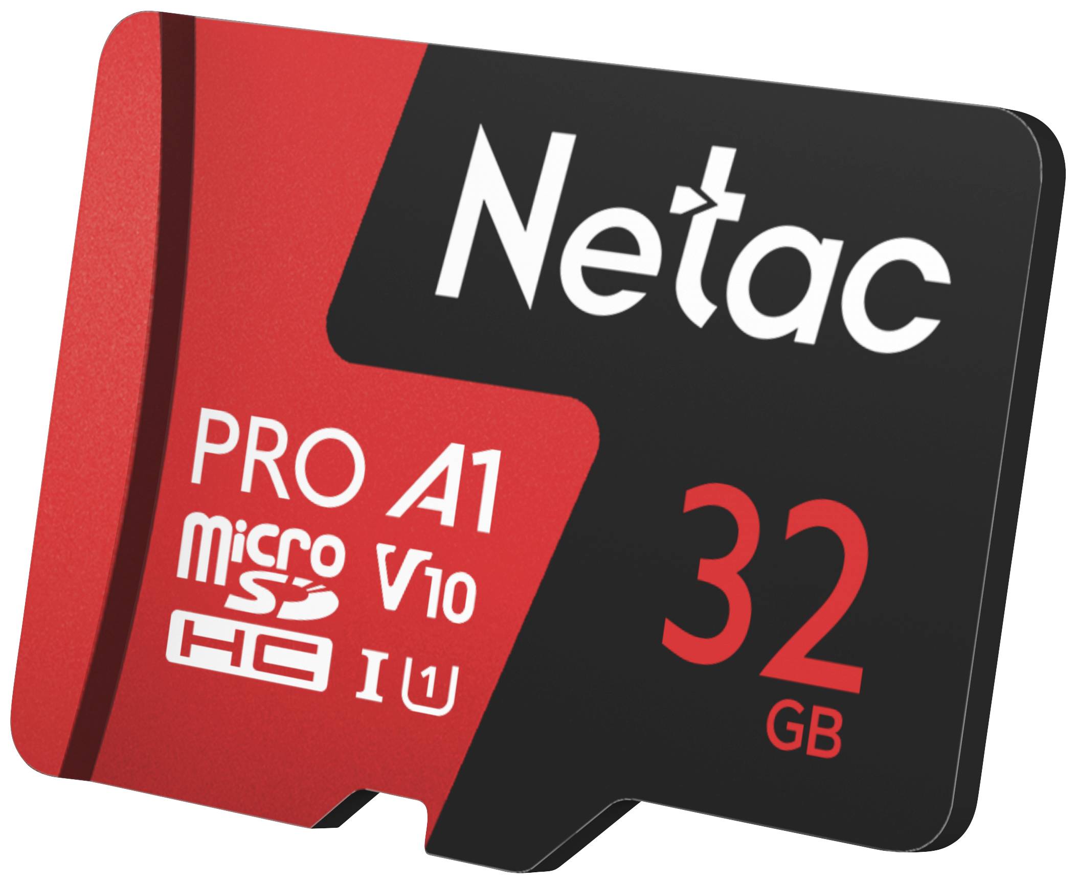 Netac 32 GB microSD-Karte, rot-schwarz, A1, V10, für schnelle mobile Datenübertragung und Speichererweiterung.