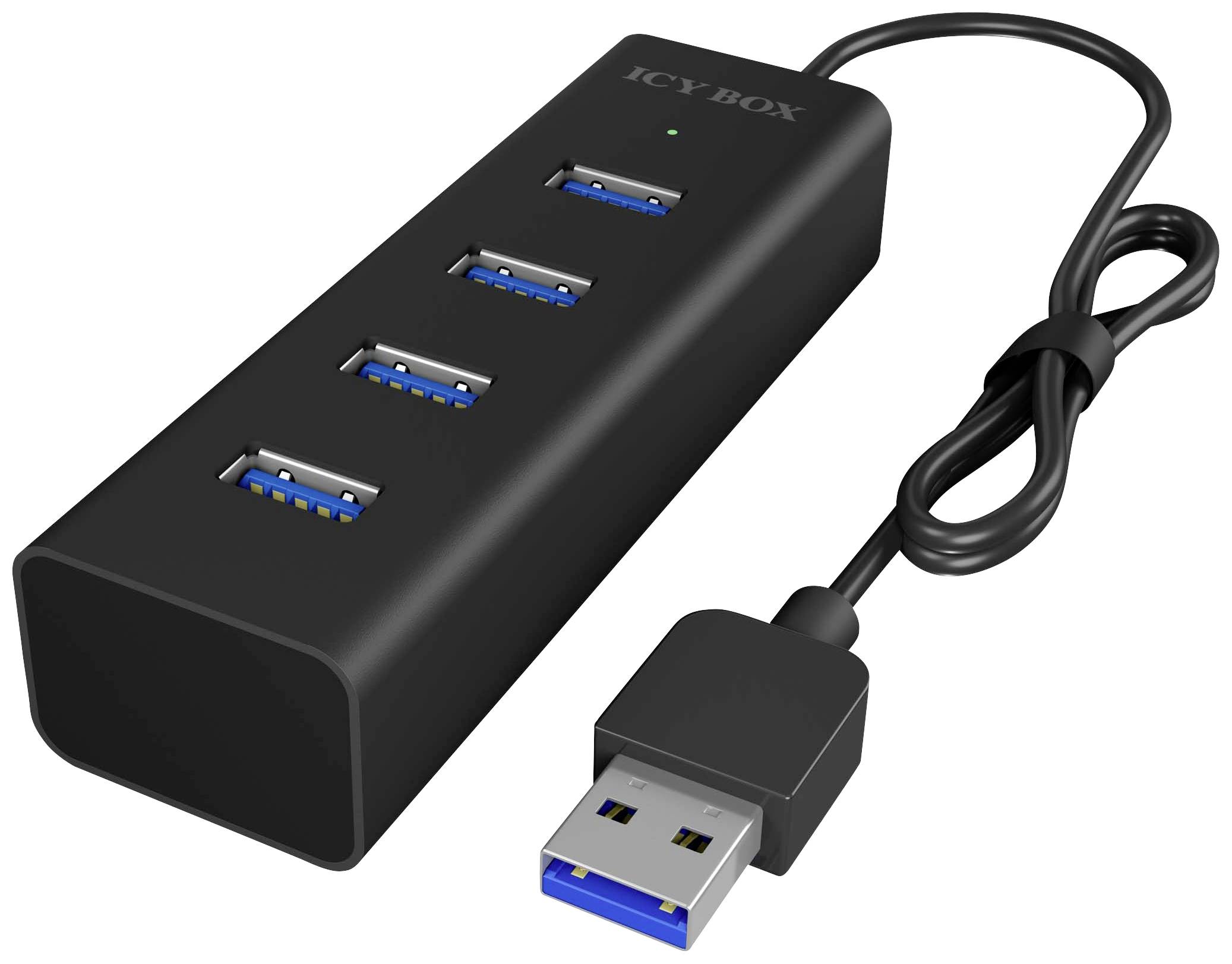 ICY BOX IB-Hub1409-U3 4 Port USB 3.0 Hub unterstuetzt Datenuebertragung bis zu 5 Gbit/s und Plug and