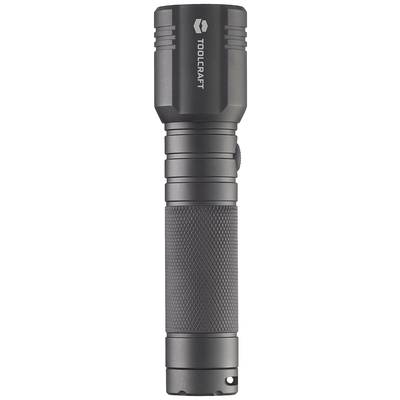 Schwarze Taschenlampe der Marke Toolcraft, zylindrisches Design mit strukturiertem Griff für besseren Halt.