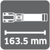 Schwarz-weiß Bild eines Werkzeugs mit einer Länge von 163,5 mm, abgebildet von der Seite mit einem Maßstab darunter.