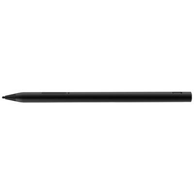Schwarzer digitaler Stift mit rechteckiger Taste an der Seite, Vorderansicht zeigt Spitze zum Schreiben oder Zeichnen auf einem Tablet.