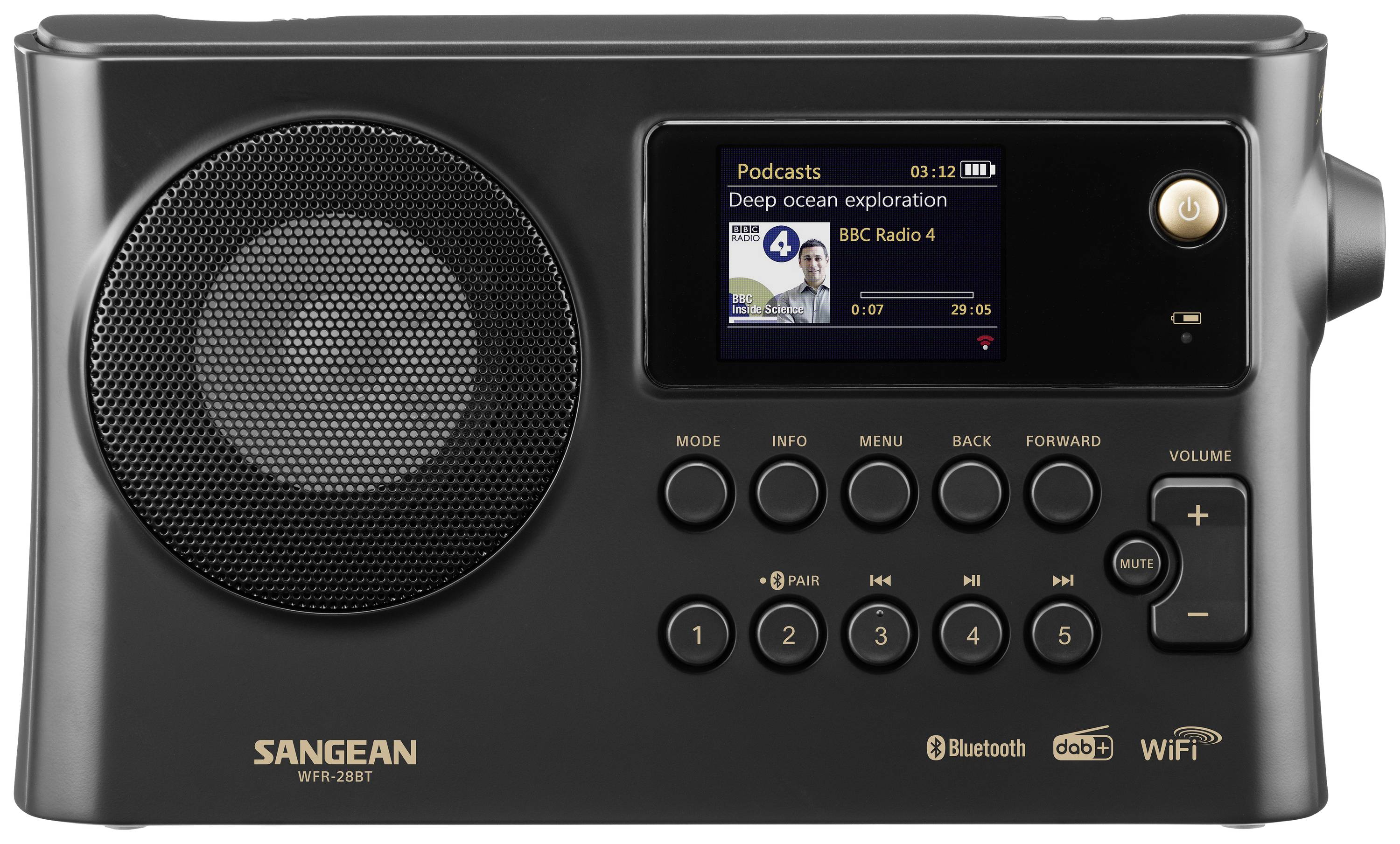 SANGEAN WFR-28BT Internet Tischradio DAB+, FM WLAN, Bluetooth®, AUX Akku-Ladefunktion