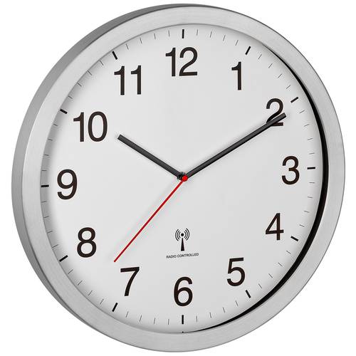 TFA Dostmann 60.3545.02 Funk Wanduhr 400 mm x 50 mm x 400 mm Silber Großes Display