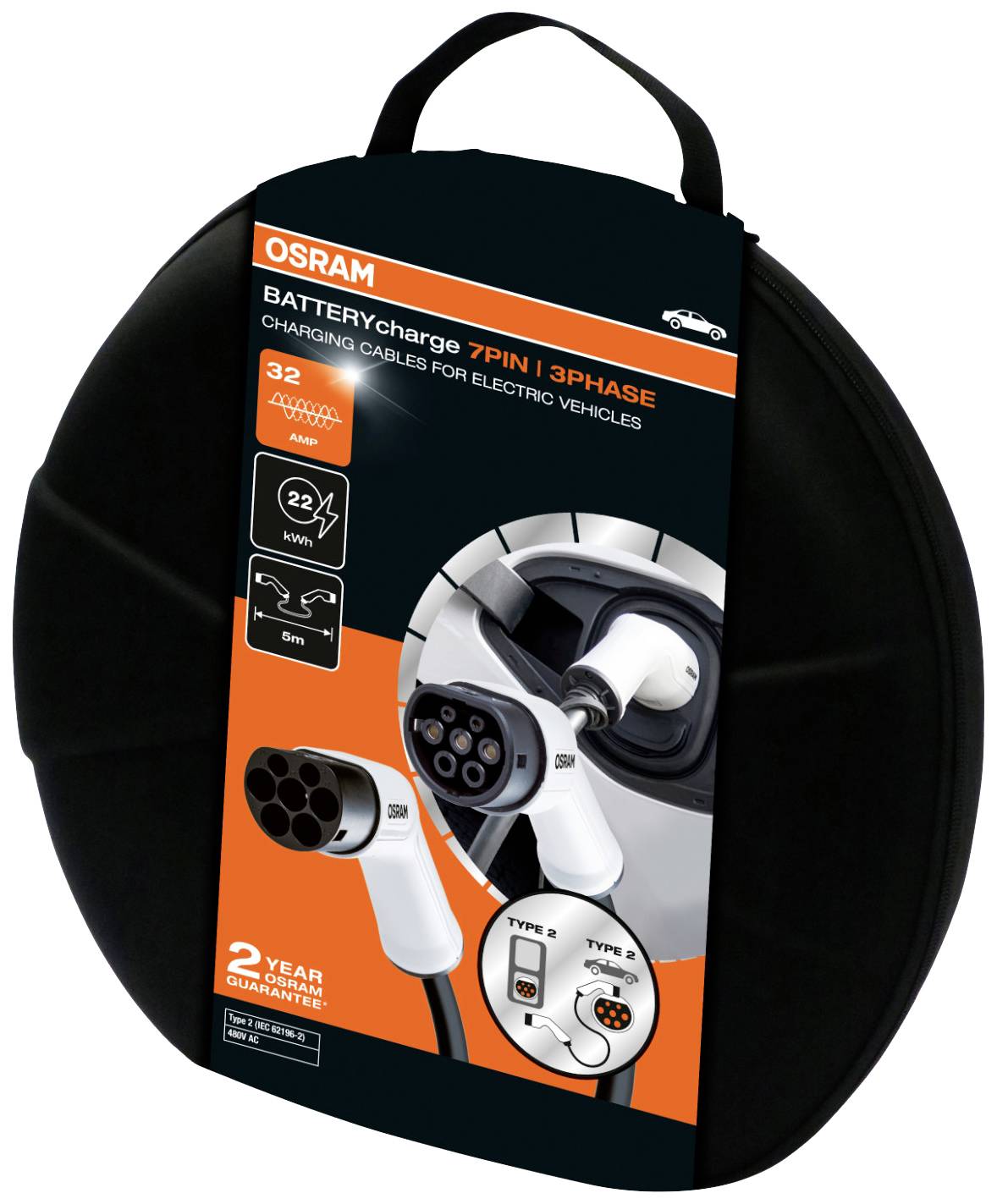 Ladekabel für Elektrofahrzeuge 32 A Ladestecker Typ2 OSRAM 5m 3-phasig-1