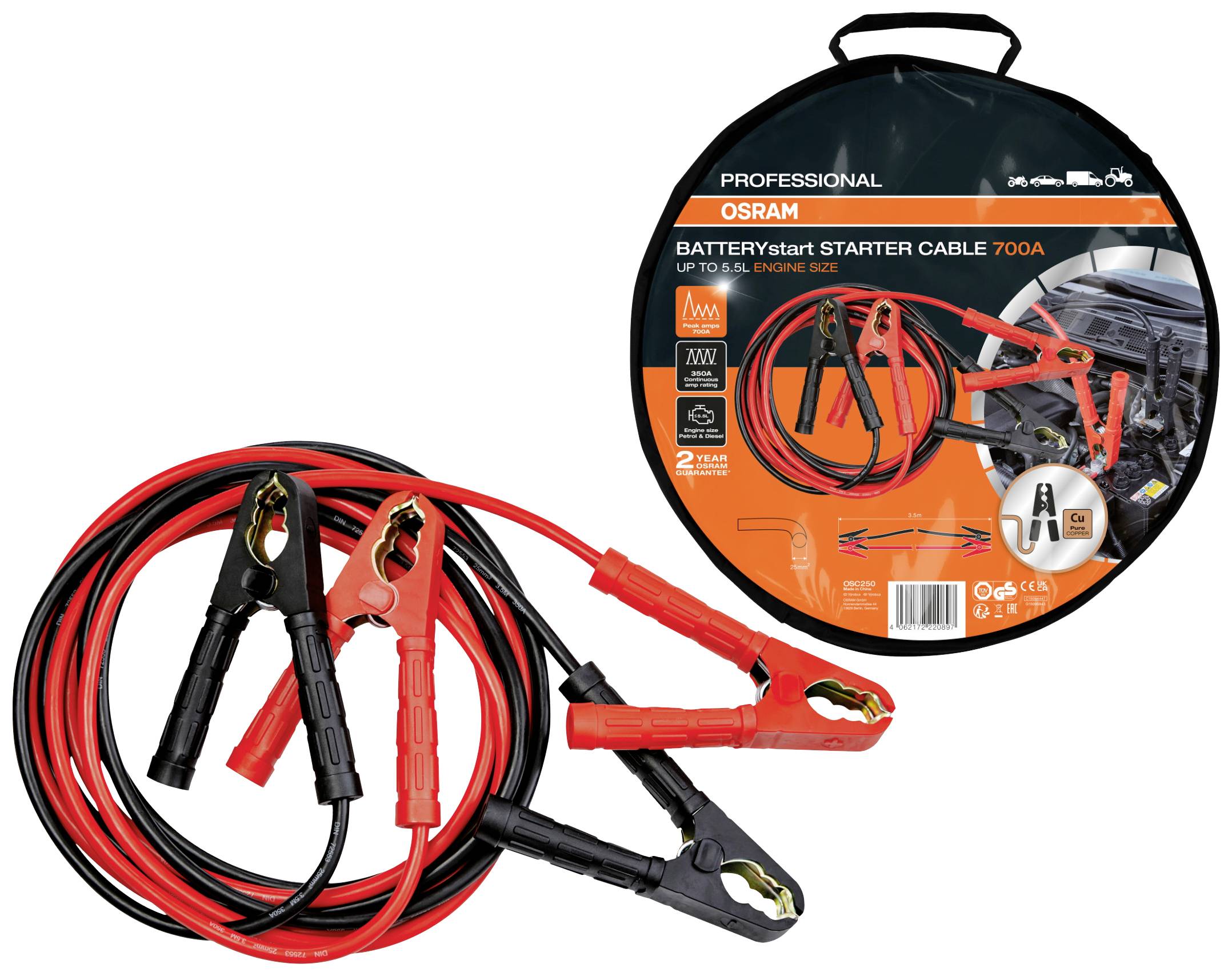 OSRAM OSC250 Starthilfekabel 25 mm² Kupfer 3.5 m mit 