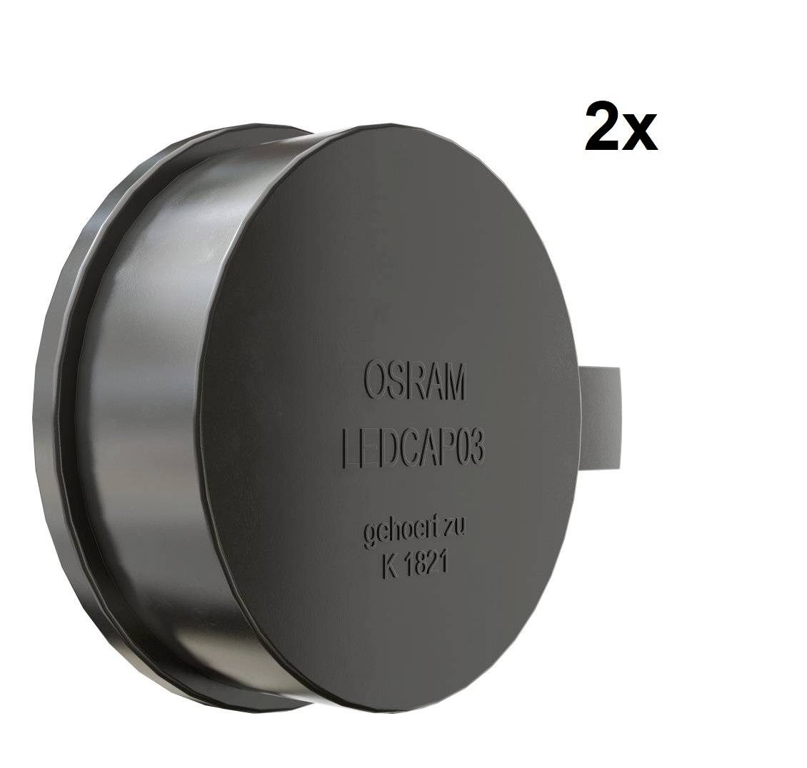 Rundes, graues Bauteil mit der Aufschrift 'OSRAM LEDCAP03'. Daneben steht '2x'.
